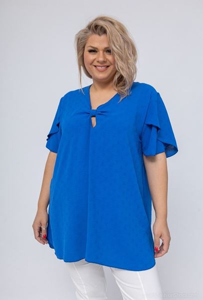 Immagine di CURVY GIRL KEYHOLE NECKLINE BLOUSE IN LINEN LIKE FABRIC